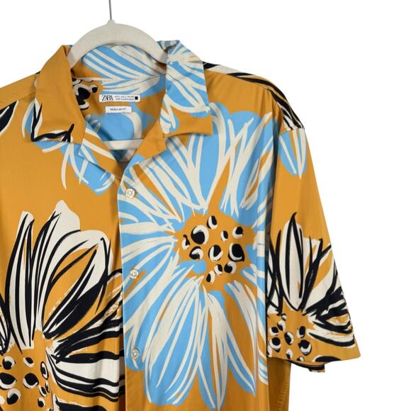 Zara Relaxed Fit Flowy Shirt Button Up Floral Camp Tropical Vacation Mens Large3 - Picture 2 of 6